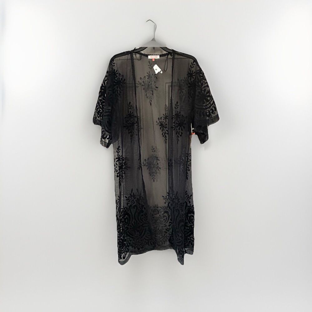 Mele Pere Whimsigoth Velvet Burnout Floral Mesh Kimono Duster Women’s Medium